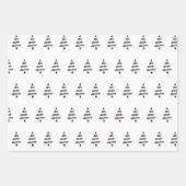 黒いエレガント水色の木のパターンのクリスマス ラッピングペーパーシート (正面)
