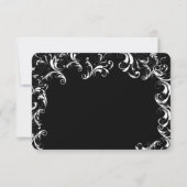 黒いエレガント渦巻き型チャネ結婚リアの応答 招待状 (正面)