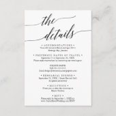 黒いエレガント目的地の結婚式の旅行詳細 エンクロージャーカード (正面)