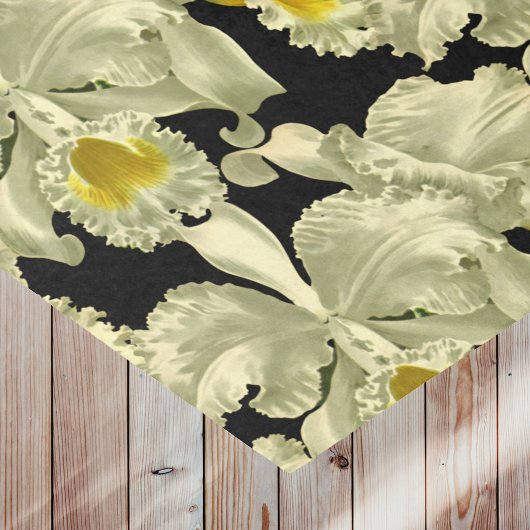 黒いエレガント背景に白い蘭の模様 薄葉紙