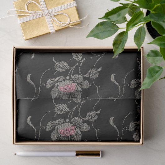 黒いエレガント背景のビクトリアンバラ 薄葉紙 (ギフト)