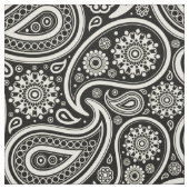 黒いエレガント背景の上の白いペイズリー ファブリック (見本)