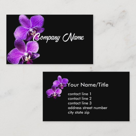 黒いエレガント自然の花で紫の蘭 名刺 (正面/裏面)