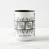 黒いエレガント花模様6フォトフレーム マグカップ (中央)