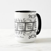 黒いエレガント花模様6フォトフレーム マグカップ (正面右)