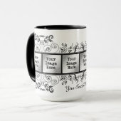 黒いエレガント花模様6フォトフレーム マグカップ (正面左)