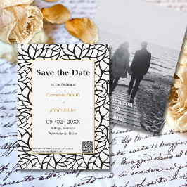 黒いエレガント葉の日付保存招待状 招待状