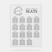 黒いエレガント葉冠モノグラム結婚の座席 アクリルサイン (正面)