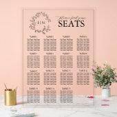 黒いエレガント葉冠モノグラム結婚の座席 アクリルサイン (ウェディング)