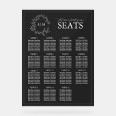 黒いエレガント葉冠モノグラム結婚の座席 アクリルサイン (正面)