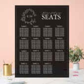 黒いエレガント葉冠モノグラム結婚の座席 アクリルサイン (ウェディング)