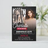 黒いエレガント誕生日パーティーフライヤーと写真 招待状 (スタンド正面)