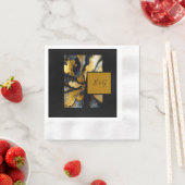 黒いエレガント金ゴールドが大理石結婚を食べた 縁ありカクテルナプキン (インサイチュ)