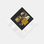 黒いエレガント金ゴールドが大理石結婚を食べた 縁ありカクテルナプキン (角)