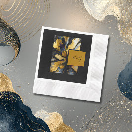 黒いエレガント金ゴールドが大理石結婚を食べた 縁ありカクテルナプキン