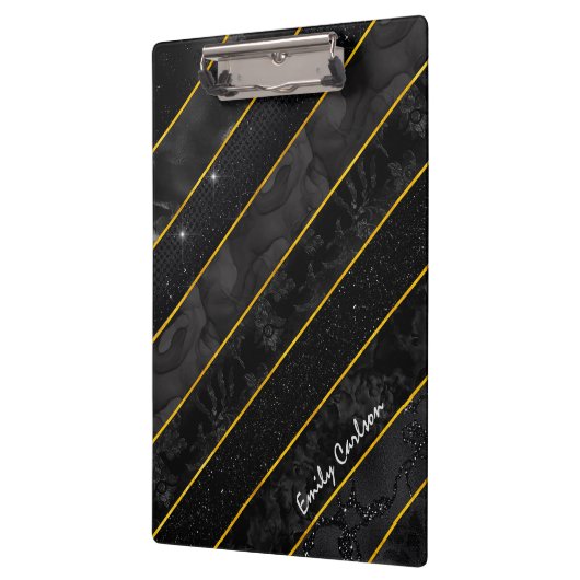 黒いエレガント金ゴールドきらびやかな幾何学的 クリップボード (左)