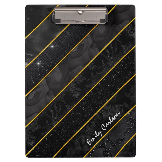 黒いエレガント金ゴールドきらびやかな幾何学的 クリップボード (正面)