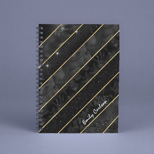 黒いエレガント金ゴールドのキラキラの幾何学的なスケッチブック ノートブック