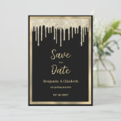 黒いエレガント金ゴールドグリッターが乾燥する日付を保存 招待状 (スタンド正面)