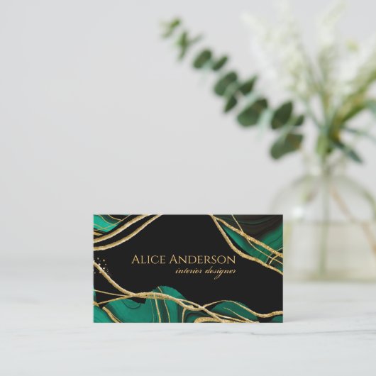 黒いエレガント金ゴールドグリーンゲート 名刺 (スタンド正面)