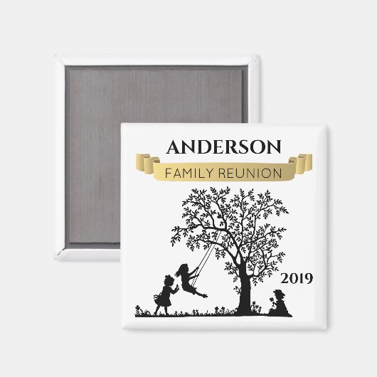 黒いエレガント金ゴールドファミリー懇親会お土産プレゼント マグネット (正面/裏面)