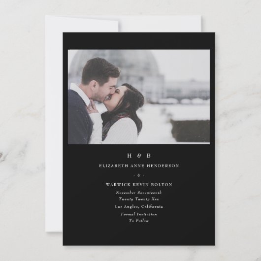 黒いエレガント金ゴールド写真の日付の保存 招待状 (裏面)