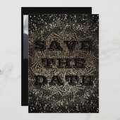 黒いエレガント金ゴールド写真の日付の保存 招待状 (正面/裏面)