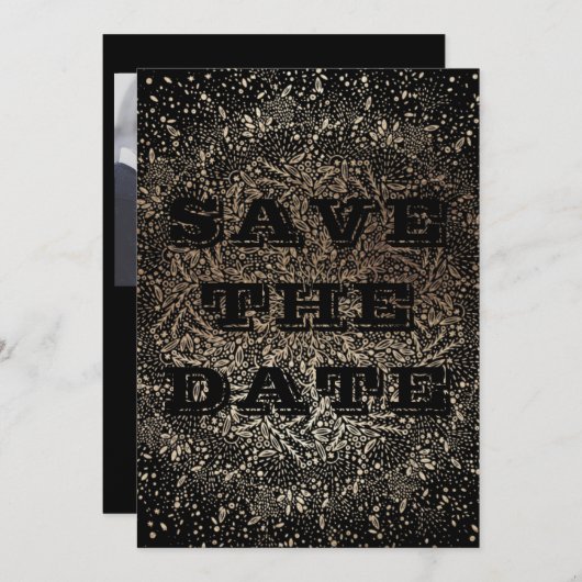 黒いエレガント金ゴールド写真の日付の保存 招待状 (正面/裏面)