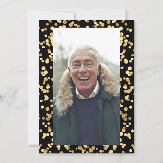 黒いエレガント金ゴールド写真60th誕生日パーティー 招待状 (裏面)