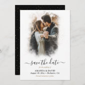 黒いエレガント金ゴールド結婚の写真の日付を保存 セーブザデート (正面/裏面)