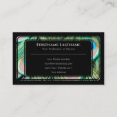 黒いエレガント額縁の孔雀の羽ブルーグリーン 名刺 (裏面)