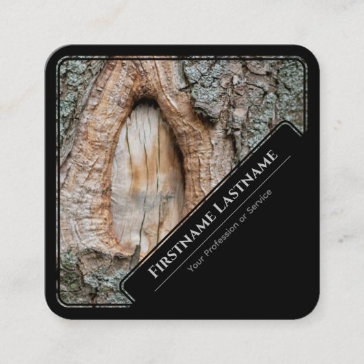 黒いエレガント額縁の木製スタイルの樹皮の幹 スクエア名刺 (正面)