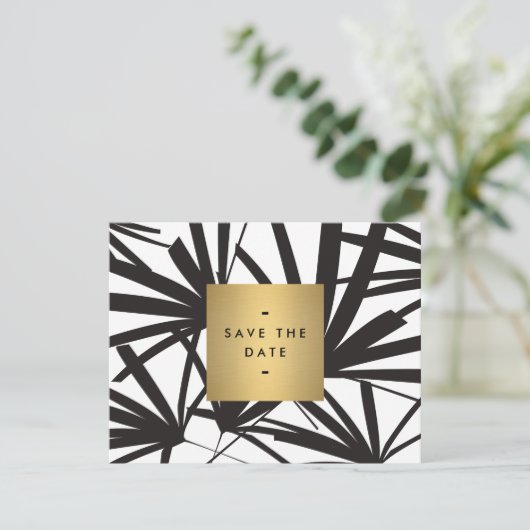 黒いエレガントPalm Frondes日付カードを保存 セーブザデート (スタンド正面)