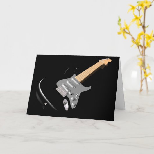 黒いエレキギターの挨拶状 カード (黄色い花)