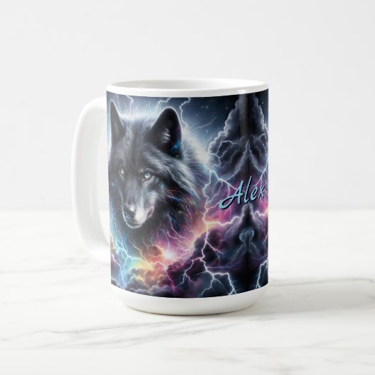 黒いオオカミと稲妻 コーヒーマグカップ (正面左)