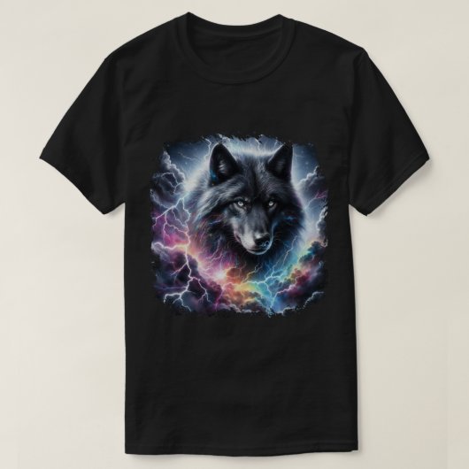 黒いオオカミと稲妻 Tシャツ (デザイン正面)