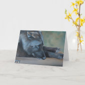 黒いオオカミのある芸術の挨拶状 カード (黄色い花)