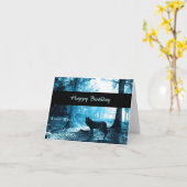 黒いオオカミのハッピーバースデー カード (黄色い花)