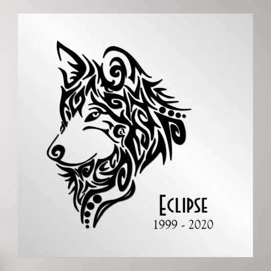 黒いオオカミの頭と名前・日付 ポスター (正面)