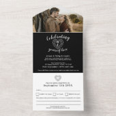 黒いオニキスの7周年結婚記念日の出欠連絡の写真 オールインワン招待状 (内側)