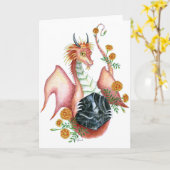 黒いオニックスのドラゴン-挨拶状 カード (黄色い花)