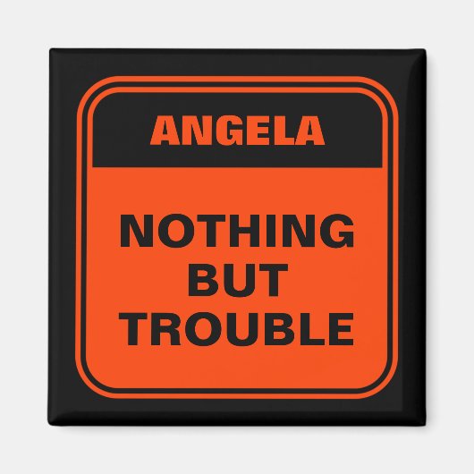 黒いオレンジおもしろい色はトラブルが好きなだけ マグネット (正面)