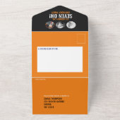 黒いオレンジ色の写真丸70番目の誕生日 オールインワン招待状 (外側)