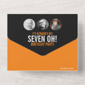 黒いオレンジ色の写真丸70番目の誕生日 オールインワン招待状 (裏面)