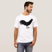 黒いオンドリの鳥のプリント Tシャツ (正面フル)