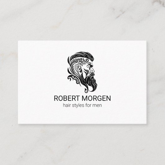 黒いオーナメントヘアカットのロゴ 名刺 (正面)