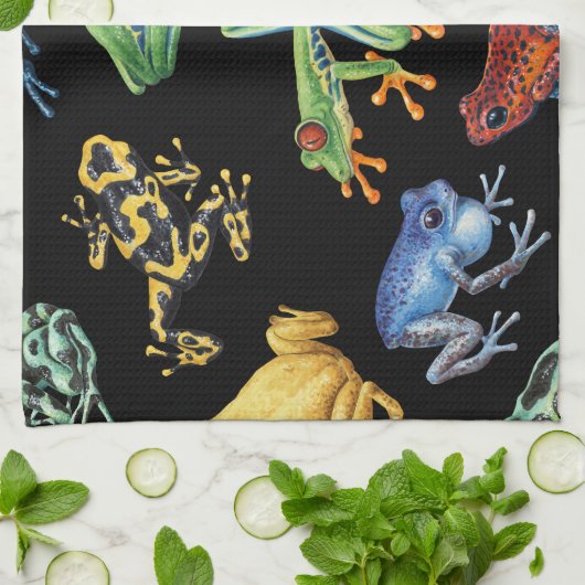 黒いカエル キッチンタオル (折り畳み)