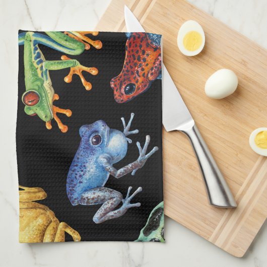 黒いカエル キッチンタオル (四つ折り)