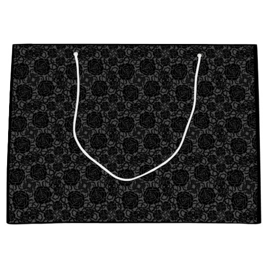 黒いカスタムなゴシックの暗いバラか灰色の花のギフトバッグ ラージペーパーバッグ (正面)