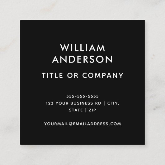 黒いカスタムのロゴ，エレガント正方形，プロフェッショナル   スクエア名刺 (裏面)